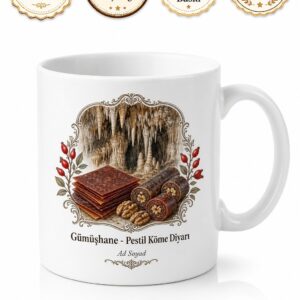 Gümüşhane Karaca Mağarası Kuşburnu Pestil Köme Diyarı Çay Kupası Hediye Bardak