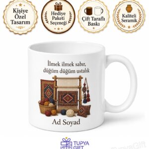 Halı Dokuyucusu İlmek İlmek Düğüm Atan Çay Kupası Hediye Bardak