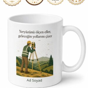 Harita Mühendisi Topoğraf Arazi Ölçüm Temalı İsme Özel Kupa Bardak Hediye