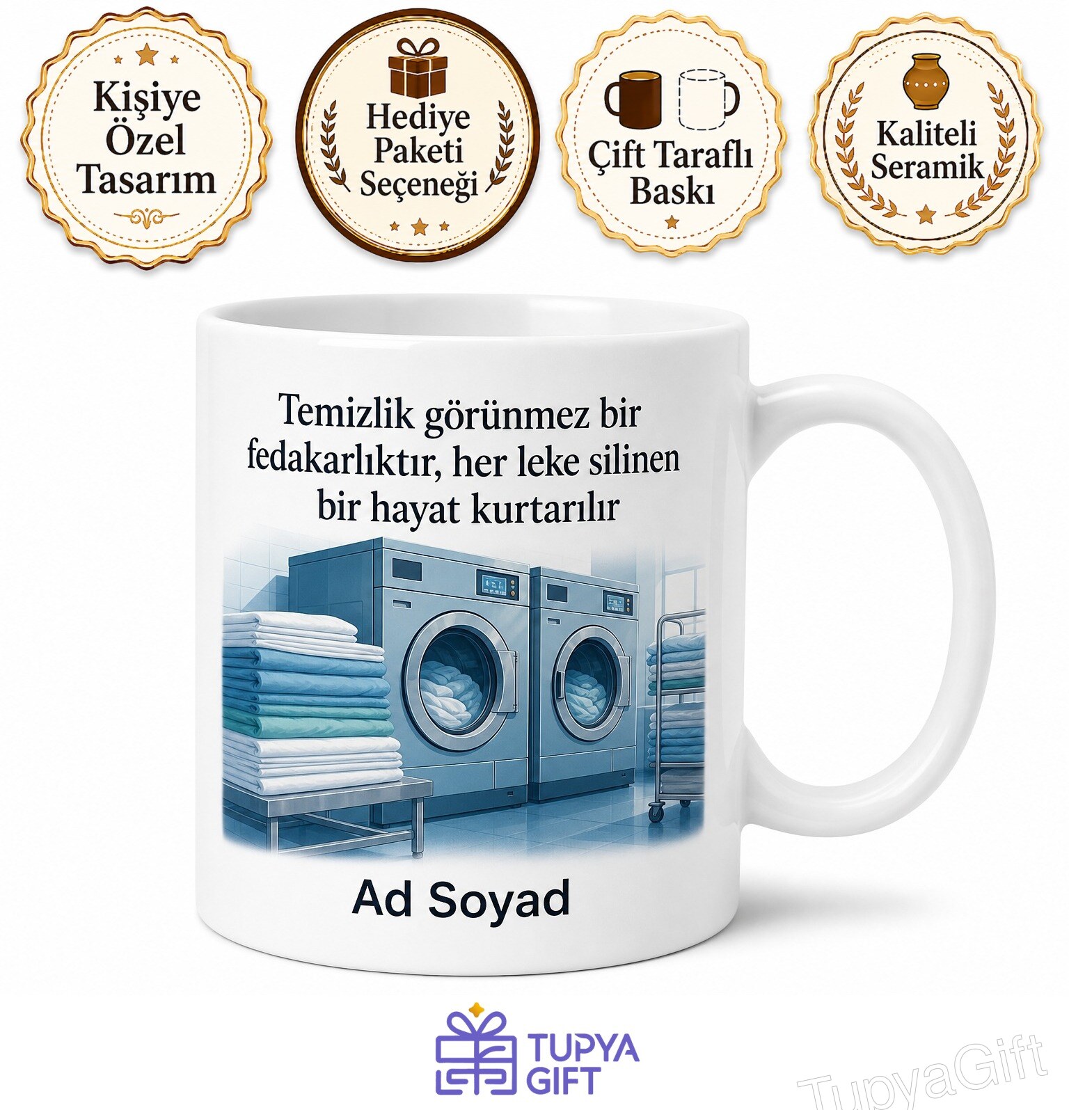 Hastane Çamaşırhane Sorumlusu Temalı Baskılı Porselen Kupa Bardak Hediye