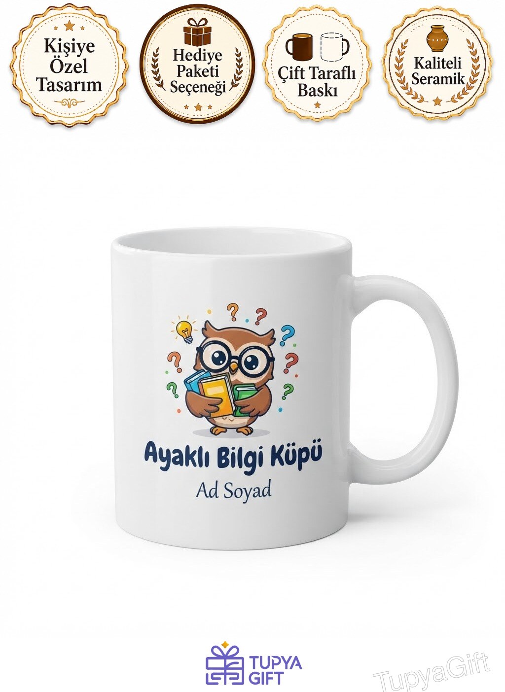 Her Şeyi Bilen Arkadaşa Ayaklı Bilgi Küpü Esprili Kupa Bardak Hediye