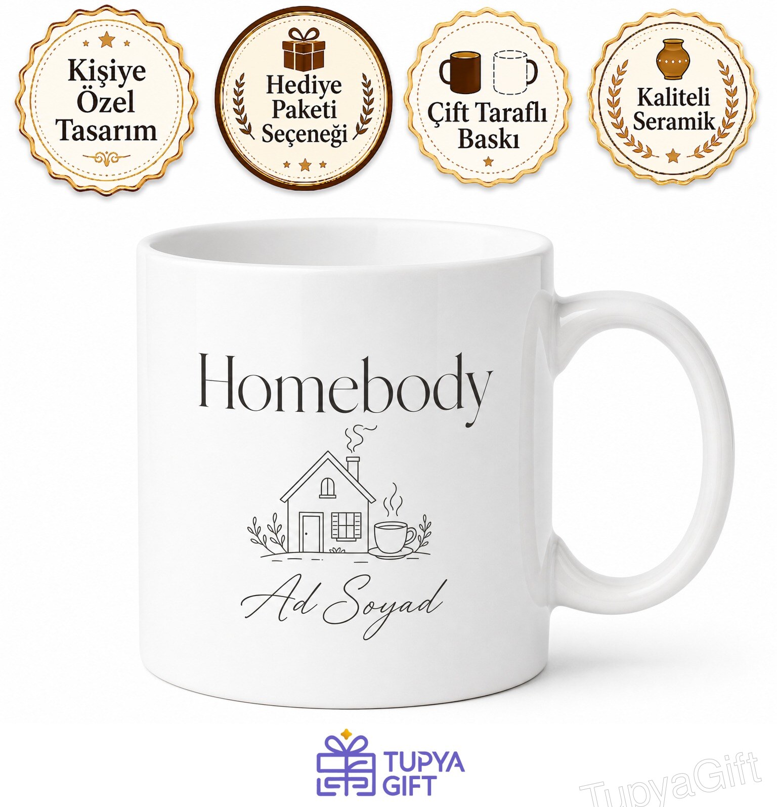 Homebody Yazılı Ev Kuşu İngilizce Kahve Kupası Porselen Kupa Bardak Hediye