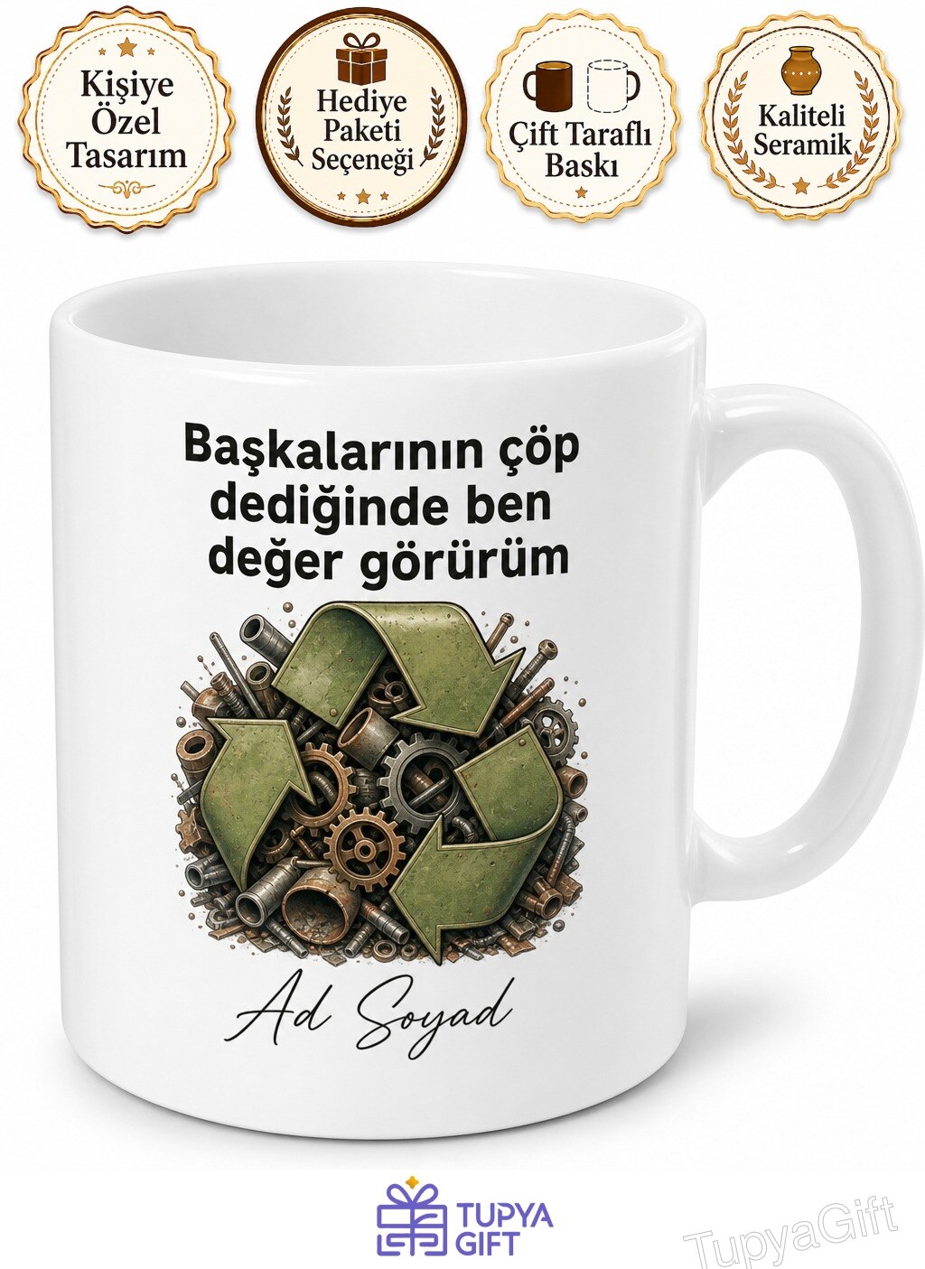 Hurdacı Geri Dönüşüm Toplayıcısı Atıkları Değere Dönüştüren Kupa Bardak Hediye
