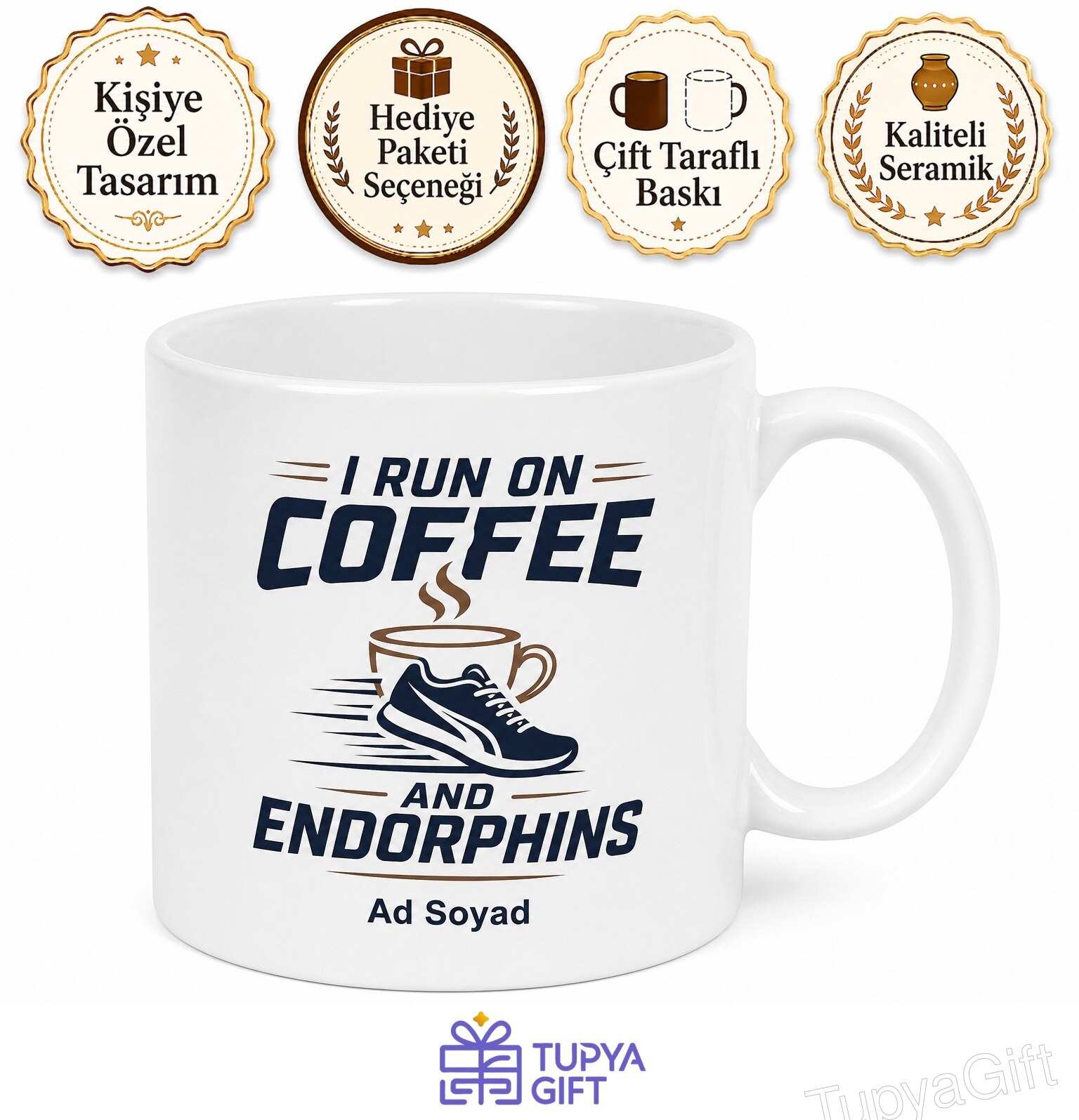 I Run On Coffee And Endorphins Baskılı Kahve Ve Endorfinle Koşanlara İngilizce Kupa Hediye