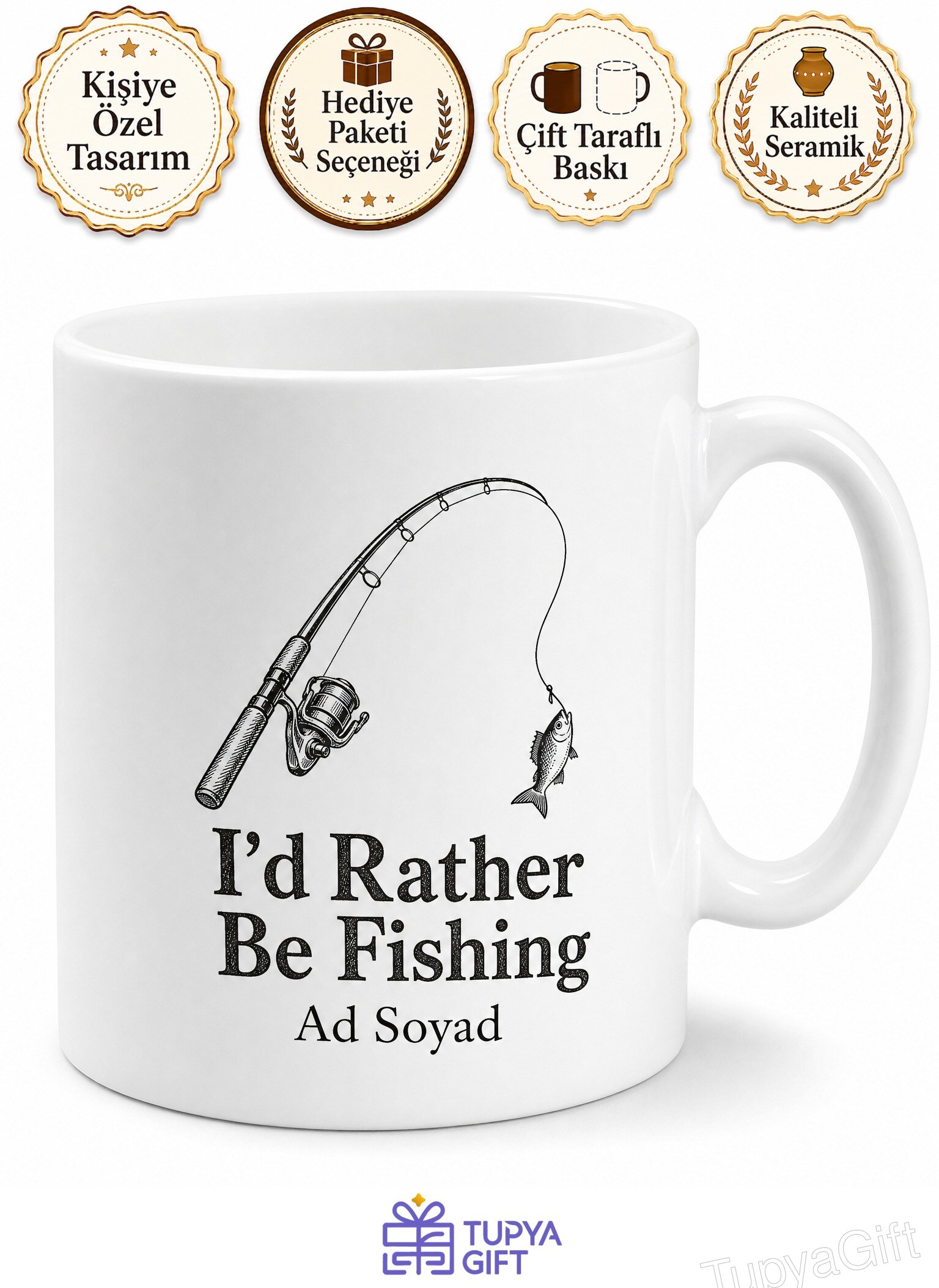I'd Rather Be Fishing Yazılı Balık Tutmayı Tercih Ederim İngilizce Kupa Bardak Hediye