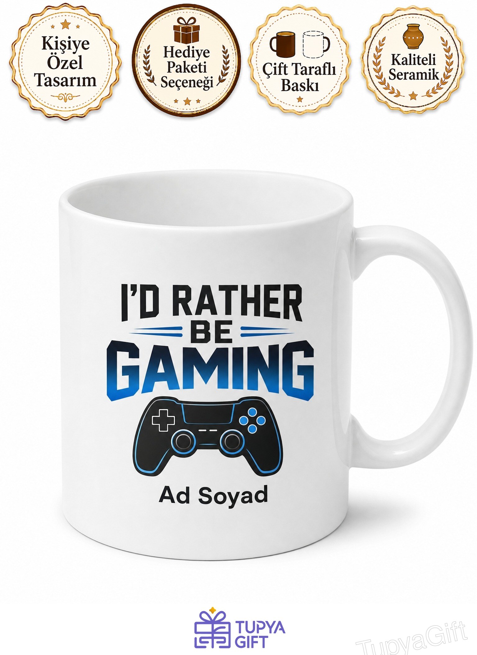 I'd Rather Be Gaming Yazılı Oyun Oynamayı Tercih Ederim İngilizce Kahve Kupası Hediye