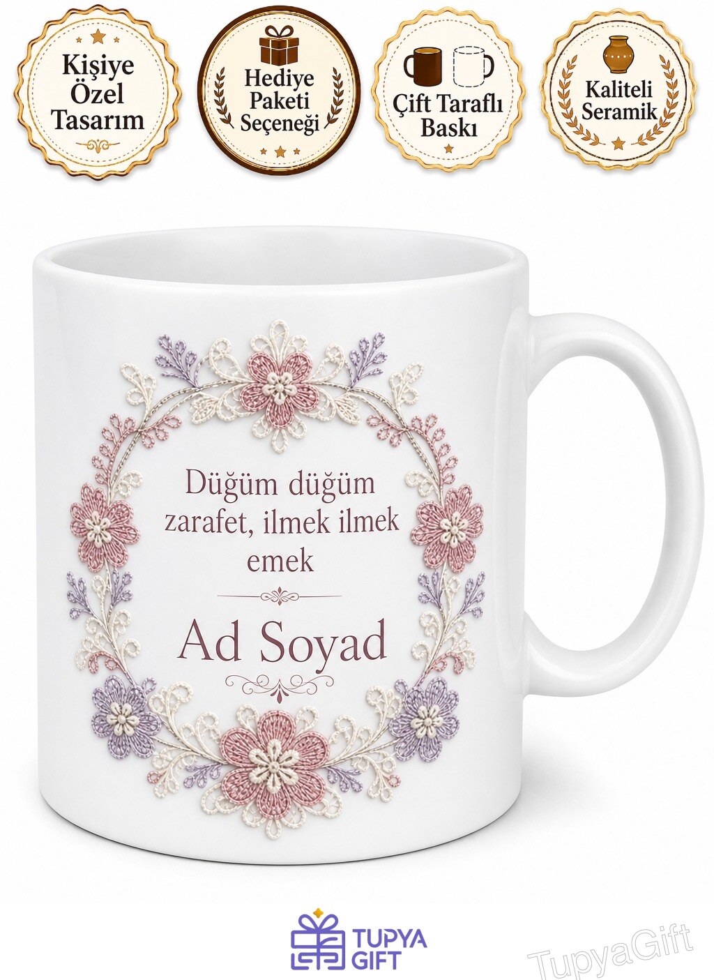 İğne Oyası Ustası Düğüm Düğüm Zarafet Çay Kupası Hediye Bardak