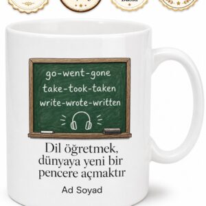 İngilizce Öğretmeni Düzensiz Fiiller Dinleme Egzersizi Temalı Kupa Bardak Hediye