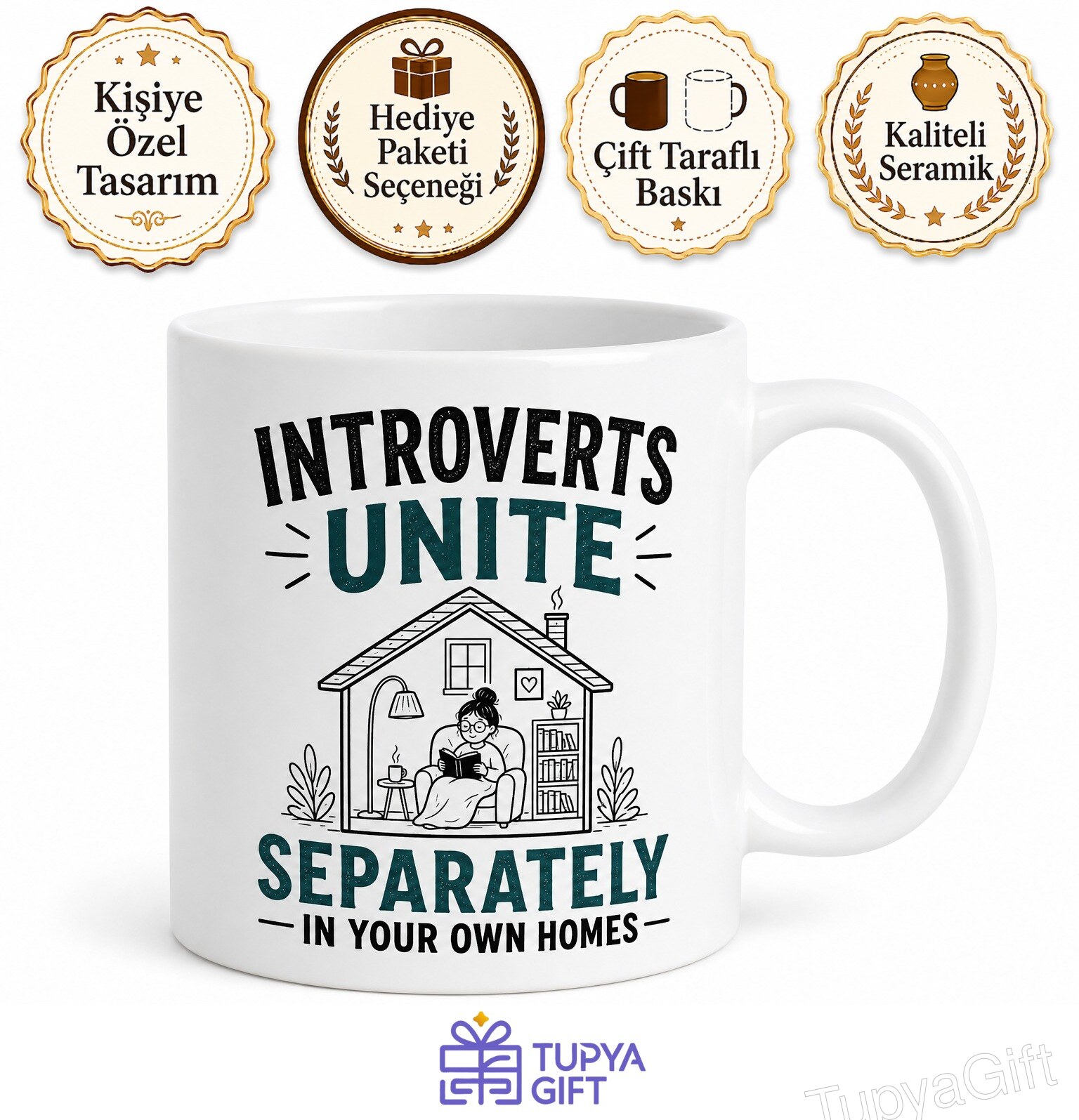 Introverts Unite Separately Baskılı İçe Dönüklere Esprili Kupa Bardak Hediye