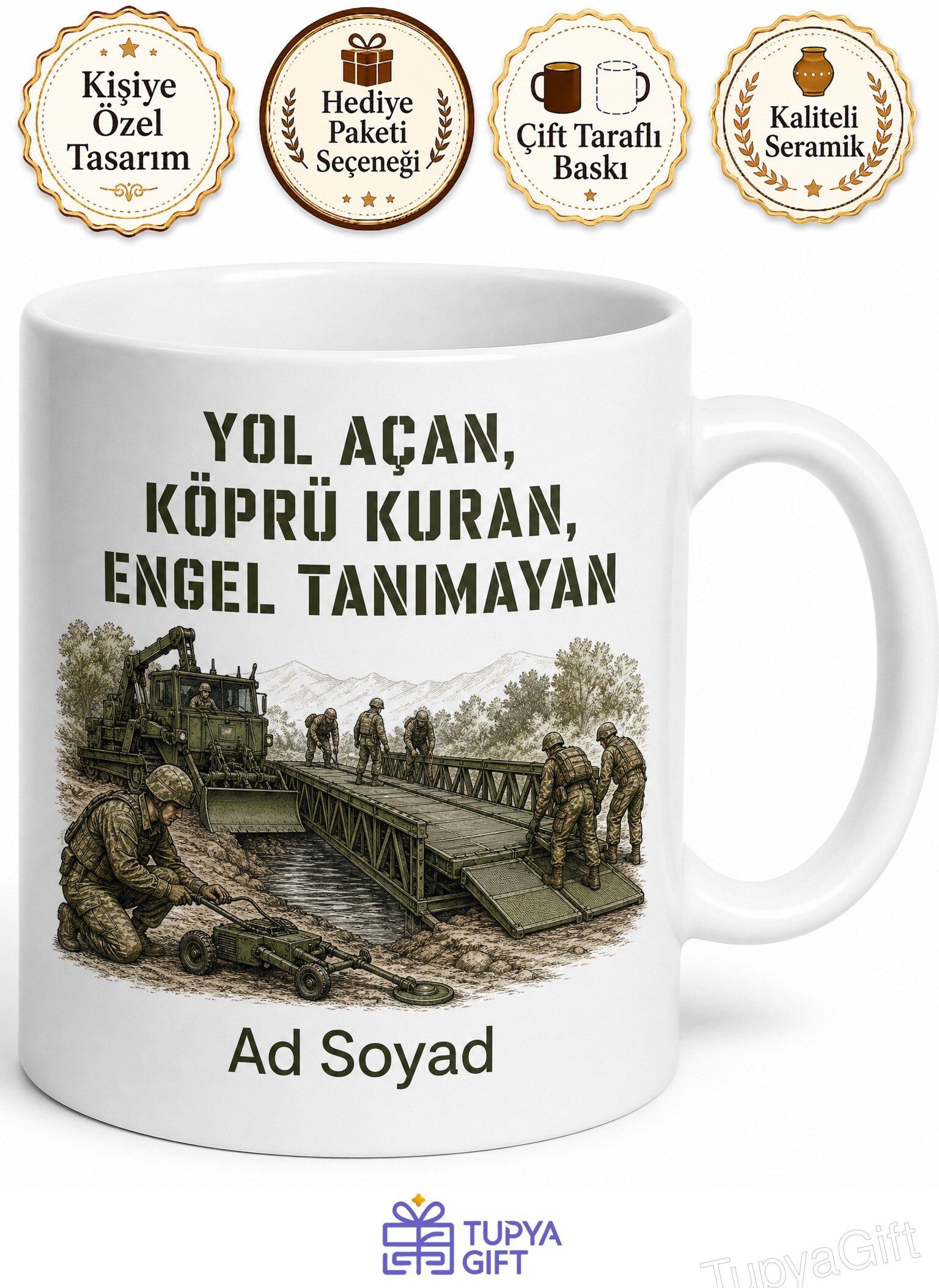 İstihkam Askeri Köprü Kuran Mayın Temizleyen Birlik Hediye Seramik Kupa Bardak