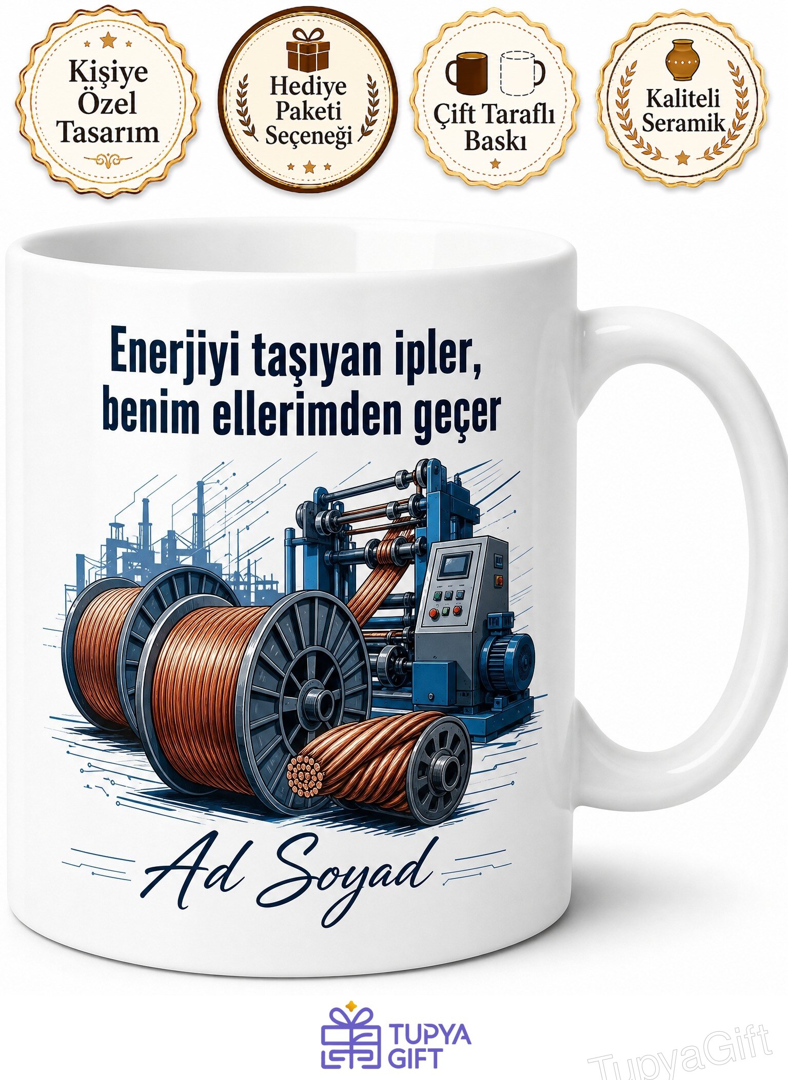 Kablo İmalat Makinesi Operatörü Enerjiyi Taşıyan İpler Seramik Kupa Bardak Hediye