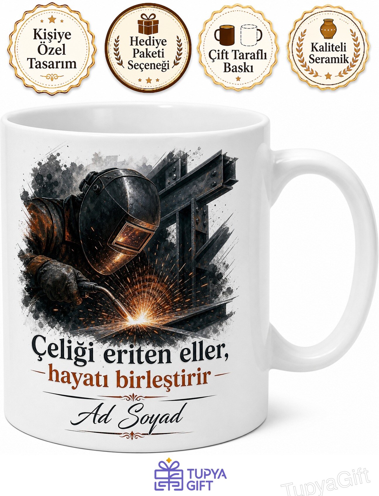 Kaynakçıya Hediye Argon Gazı Kaynak Maskesi Metal Birleştirme Çelik Ustası Kupa Bardak