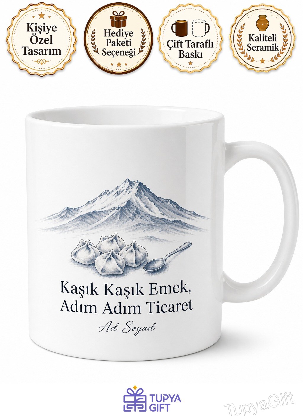 Kayseri Erciyes Dağı Mantı Kaşıklayanlar Ticaret Zekası Kupası Hediye Bardak