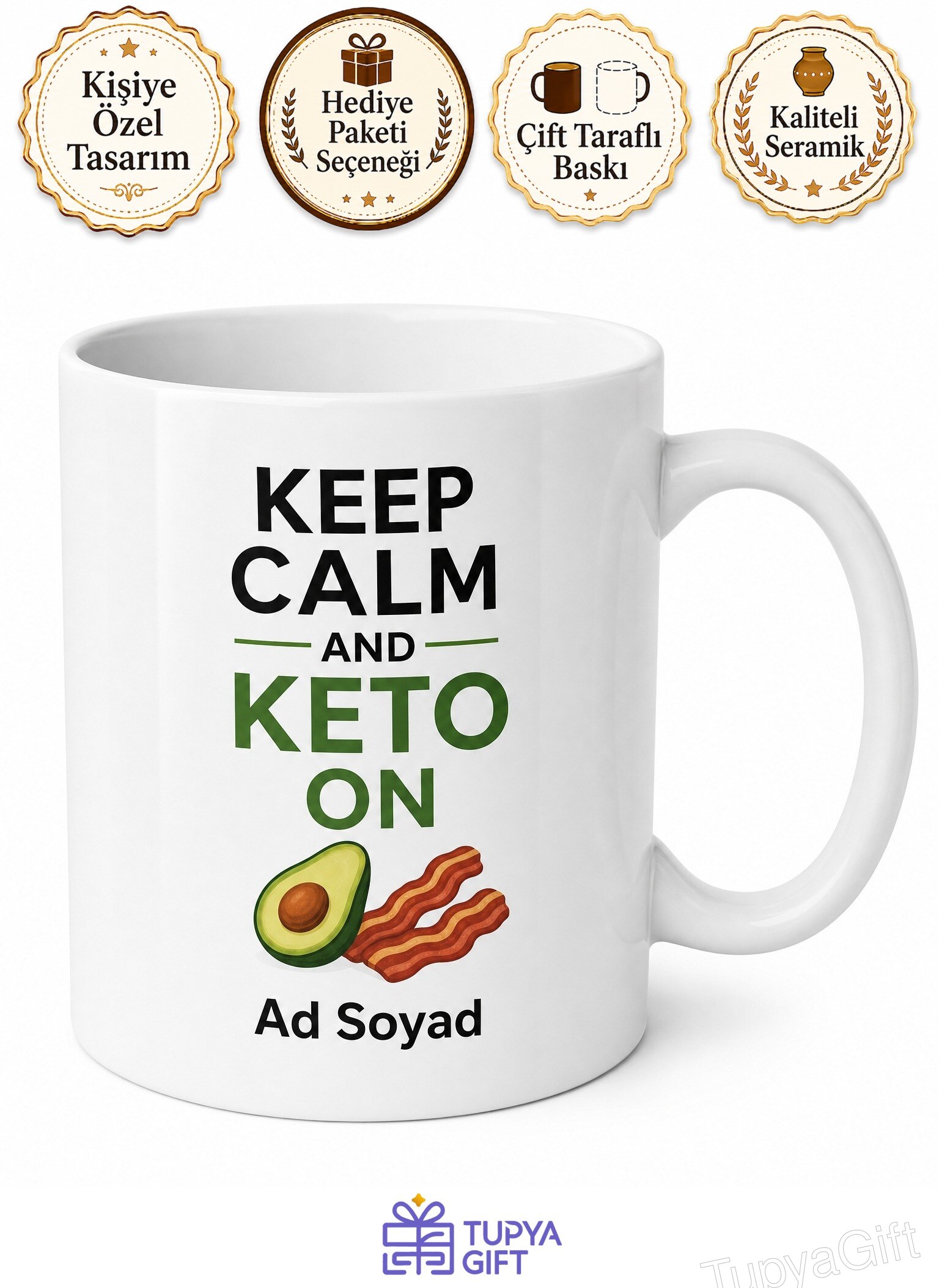 Keto Yazılı İngilizce Kupa Bardak Keto Diyet Temalı Özel Tasarım Hediye