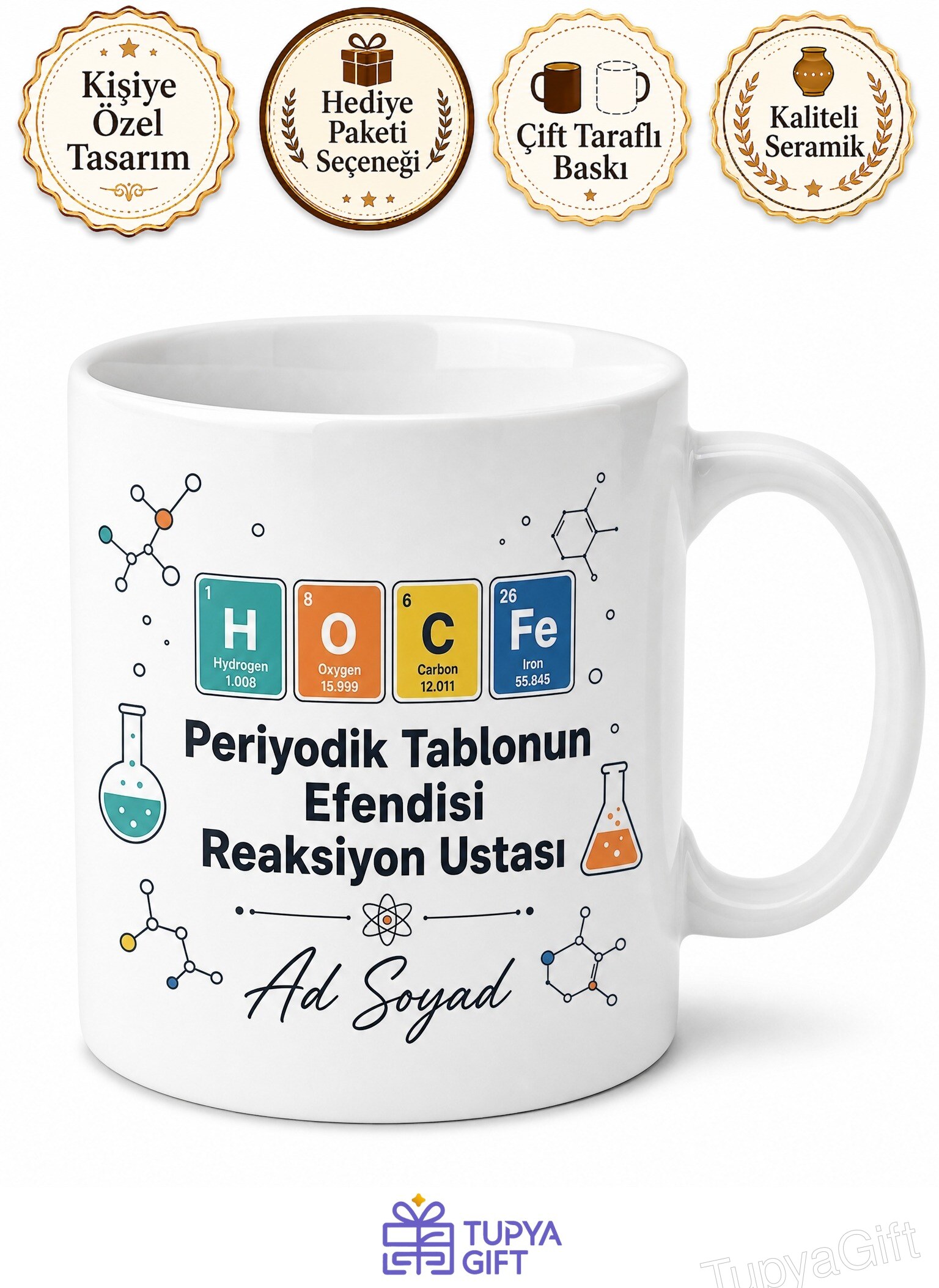 Kimya Öğretmenine Periyodik Tablonun Efendisi Reaksiyon Ustası Seramik Kupa Hediye