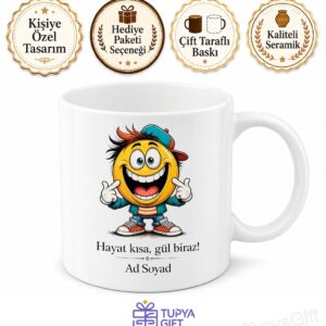 Komik Esprili Gülen Yüz Karikatür Karakter Mizahşör Baskılı Porselen Kupa Hediye Bardak