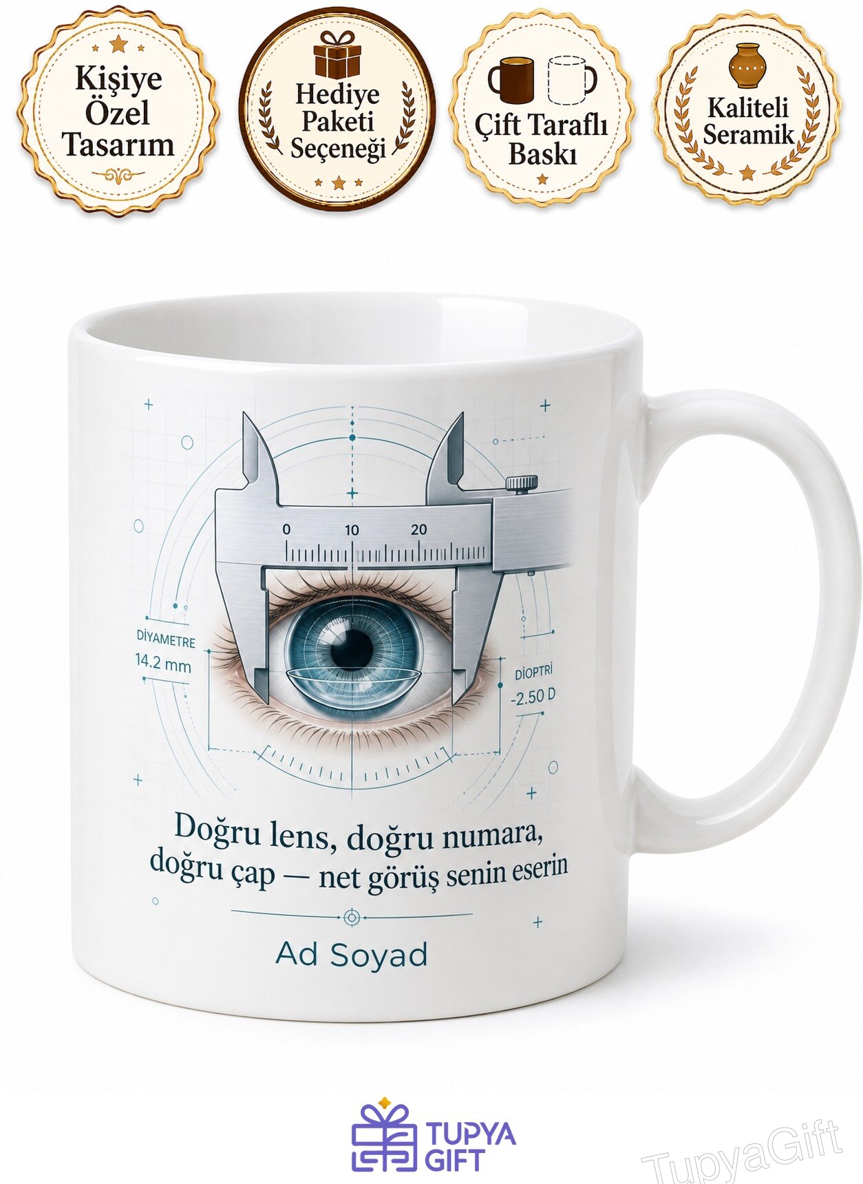 Kontakt Lens Danışmanı Göz İçi Lens Uygulaması Temalı Kupa Bardak Hediye