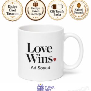 Love Wins Baskılı Sevgi Kazanır İngilizce Kahve Kupası Hediye Bardak