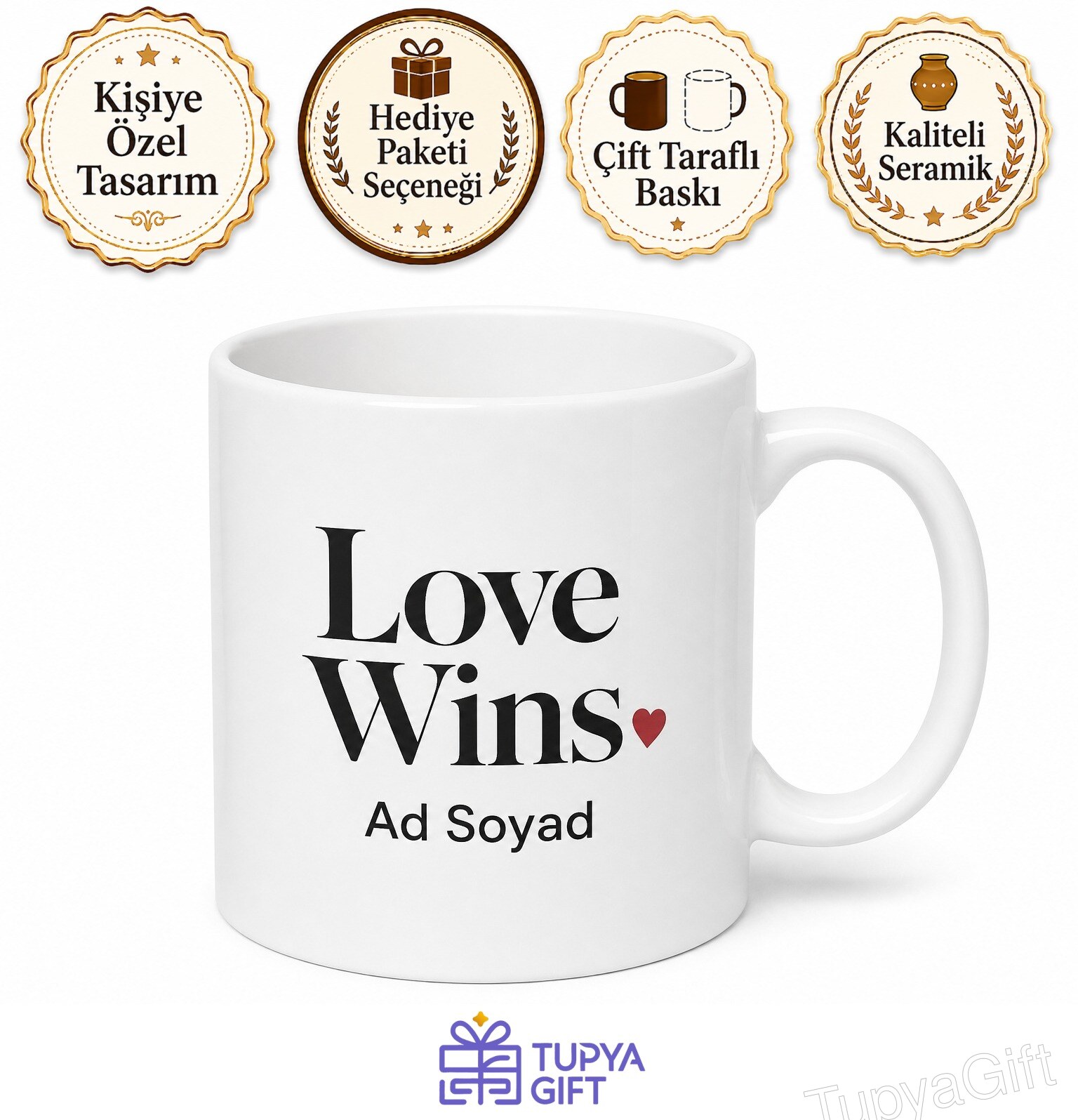 Love Wins Baskılı Sevgi Kazanır İngilizce Kahve Kupası Hediye Bardak
