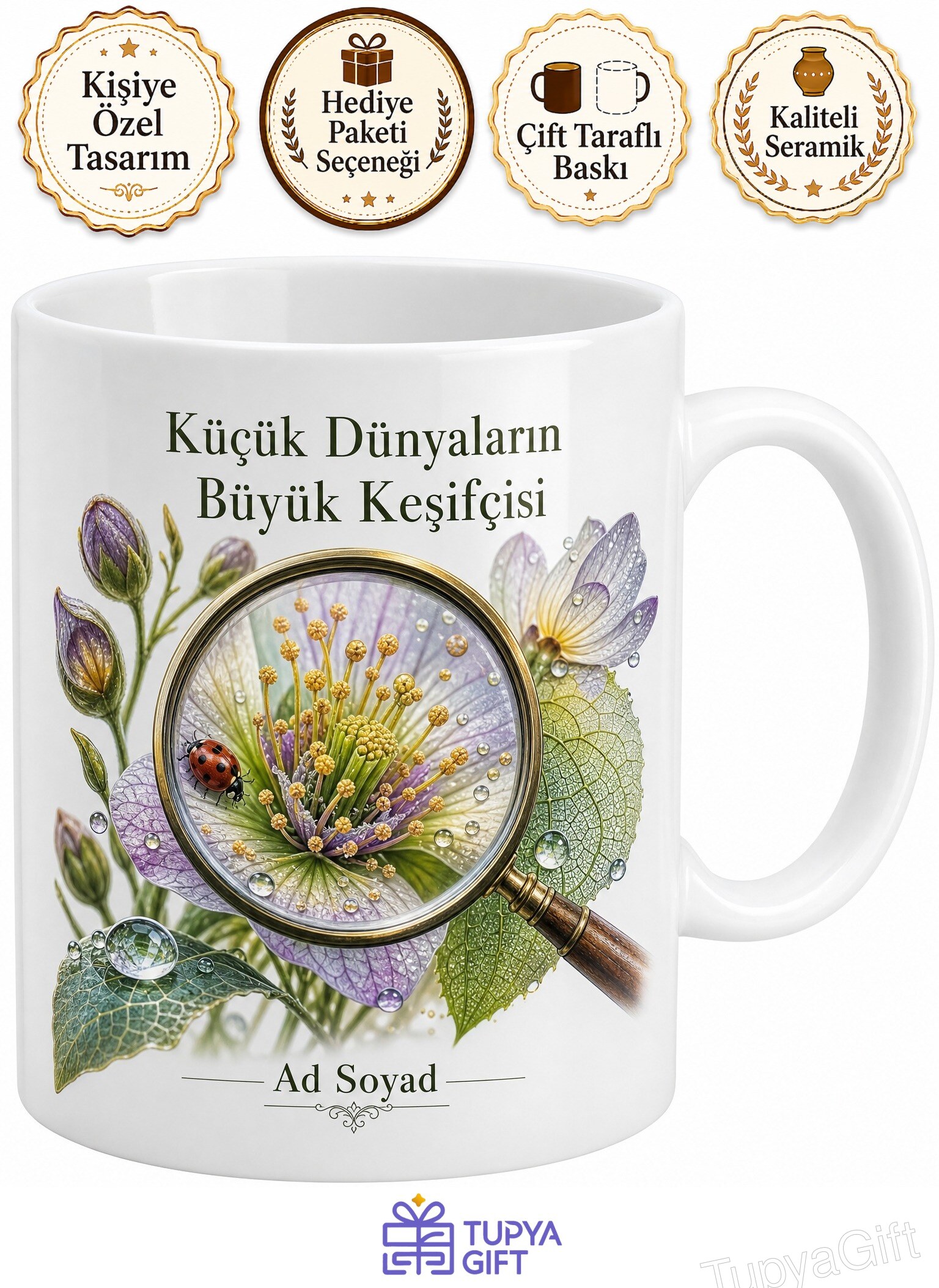 Makro Çekim Böcek Dünyası Çiçek Özü Detay Gözlem Büyüteç Etkisi Baskılı Porselen Kupa Hediye