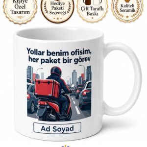 Moto Kurye Trafikte Hızlı Ve Çevik Paket Dağıtıcısı Çay Kupası Hediye Bardak