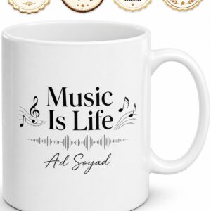 Music Is Life Yazılı Müzik Severlere Özel İngilizce Baskılı Porselen Kupa Bardak Hediye