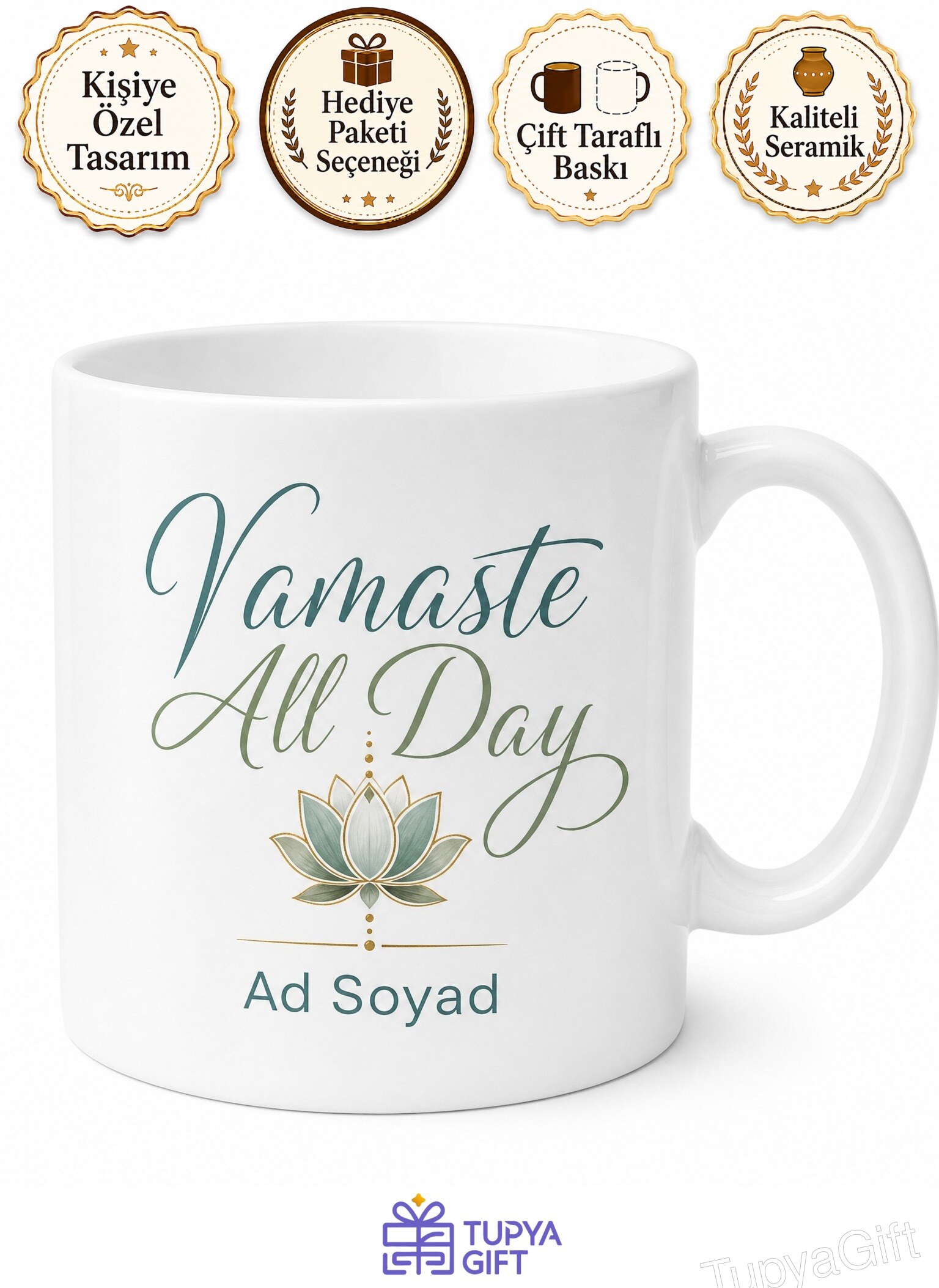 Namaste All Day Yazılı Bütün Gün Namaste İngilizce Kupa Bardak Hediye