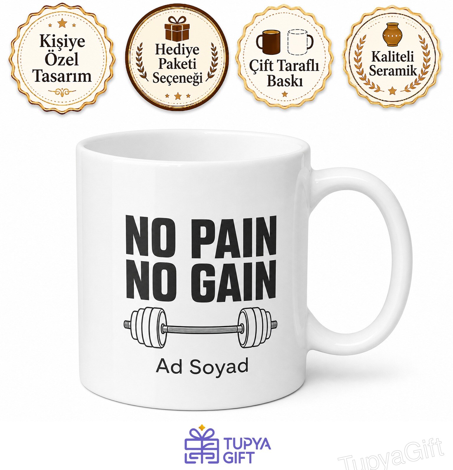 No Pain No Gain Yazılı Spor Hediye Kupa Bardak Fitness Motivasyon