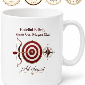 Okçuya Hediye Yay Hedef Tahtası Tam Onikiden İsabet Temalı Baskılı Porselen Kupa Bardak