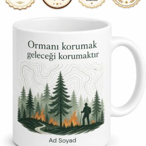 Orman Mühendisine Hediye Yangınla Mücadele Temalı Baskılı Porselen Kupa Bardak
