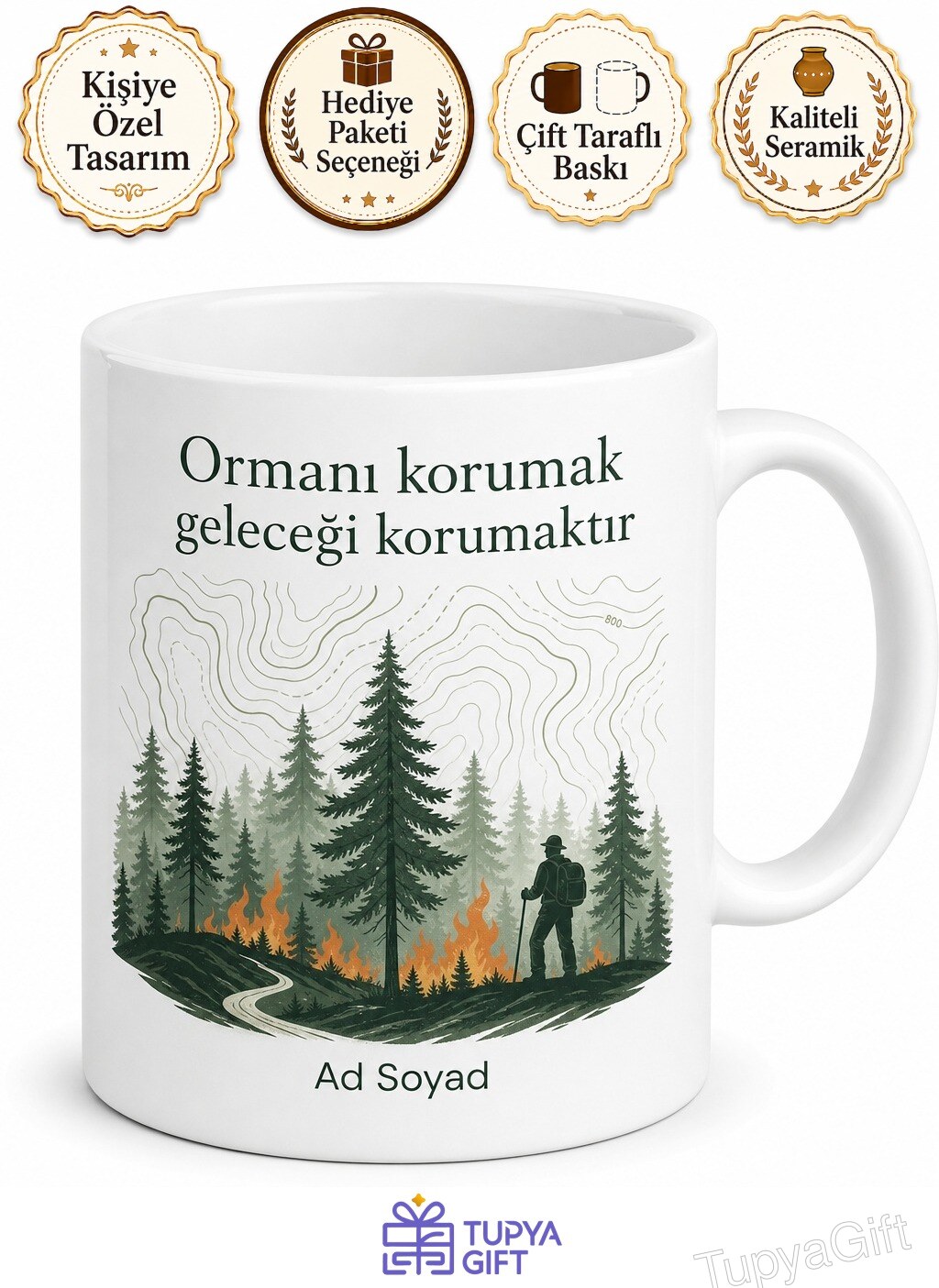 Orman Mühendisine Hediye Yangınla Mücadele Temalı Baskılı Porselen Kupa Bardak