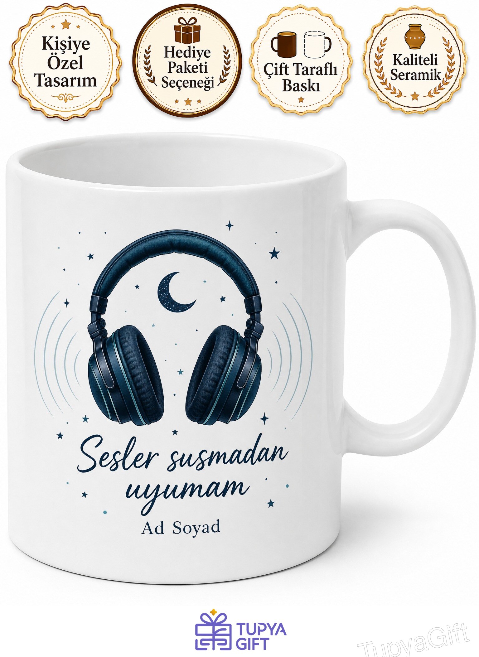Podcast Dinleyerek Uyumaya Çalışanlara Gece Sohbetleri Kulaklık Kupa Hediye Bardak