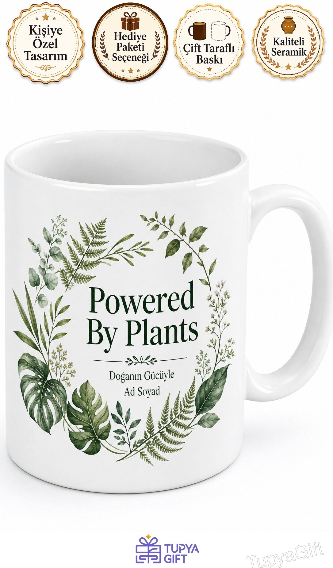 Powered By Plants Yazılı Bitkilerle Çalışır İngilizce Çay Kupası Hediye