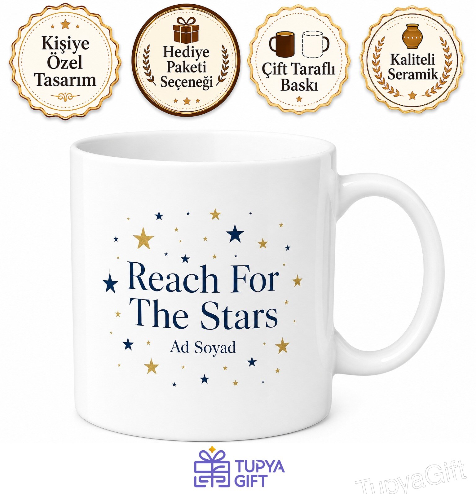 Reach For The Stars Temalı Yıldızlara Ulaş İngilizce Kahve Kupası Hediye