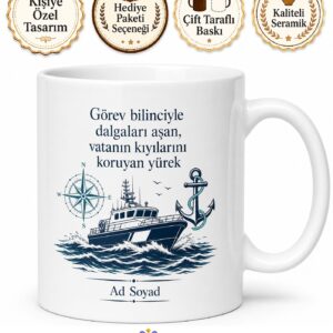 Sahil Güvenlik Bot Kaptanı İsme Özel Kupa Bardak Mavi Vatan Hediye