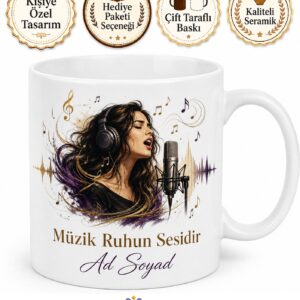 Şarkıcı Vokalist Stüdyo Mikrofon Temalı Hediye Seramik Kupa Bardak Özel Tasarım