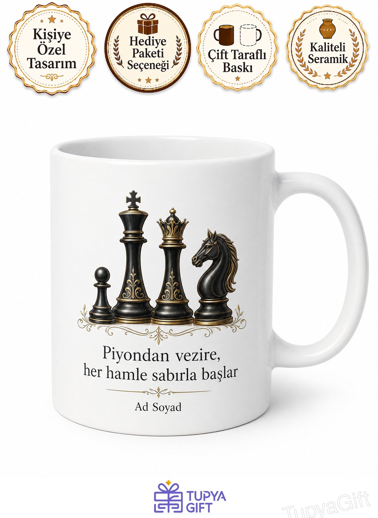 Satranç Oyuncusuna Şah Mat Stratejisi Piyonu Vezir Yapma Zeka Oyunu Kupa Hediye