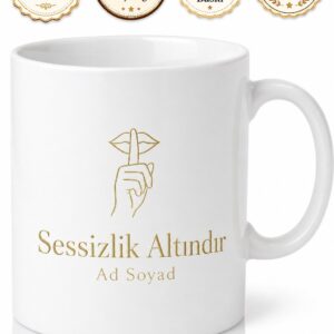 Silence Is Golden Temalı Sessizlik Altındır İngilizce Kupa Bardak Hediye