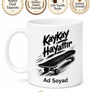 Skateboarding Is Life Temalı Kaykay Hayattır İngilizce Baskılı Kupa Bardak Hediye