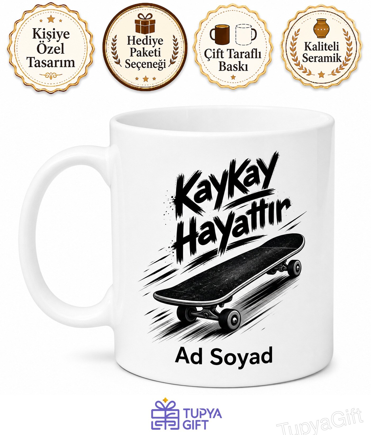 Skateboarding Is Life Temalı Kaykay Hayattır İngilizce Baskılı Kupa Bardak Hediye