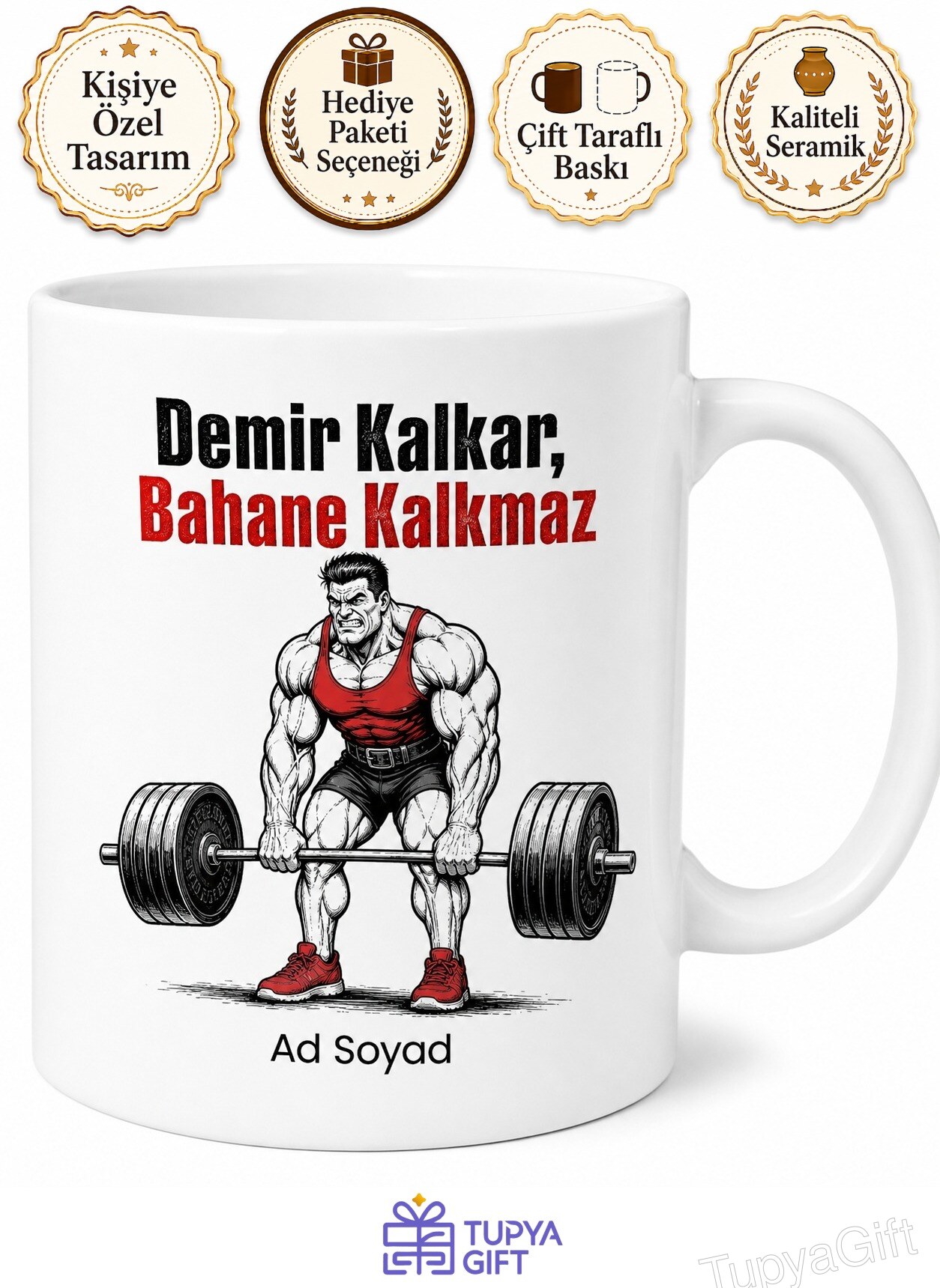 Spor Salonundan Çıkmayanlara Kas Yığını Halterci Esprili Kupa Bardak Hediye