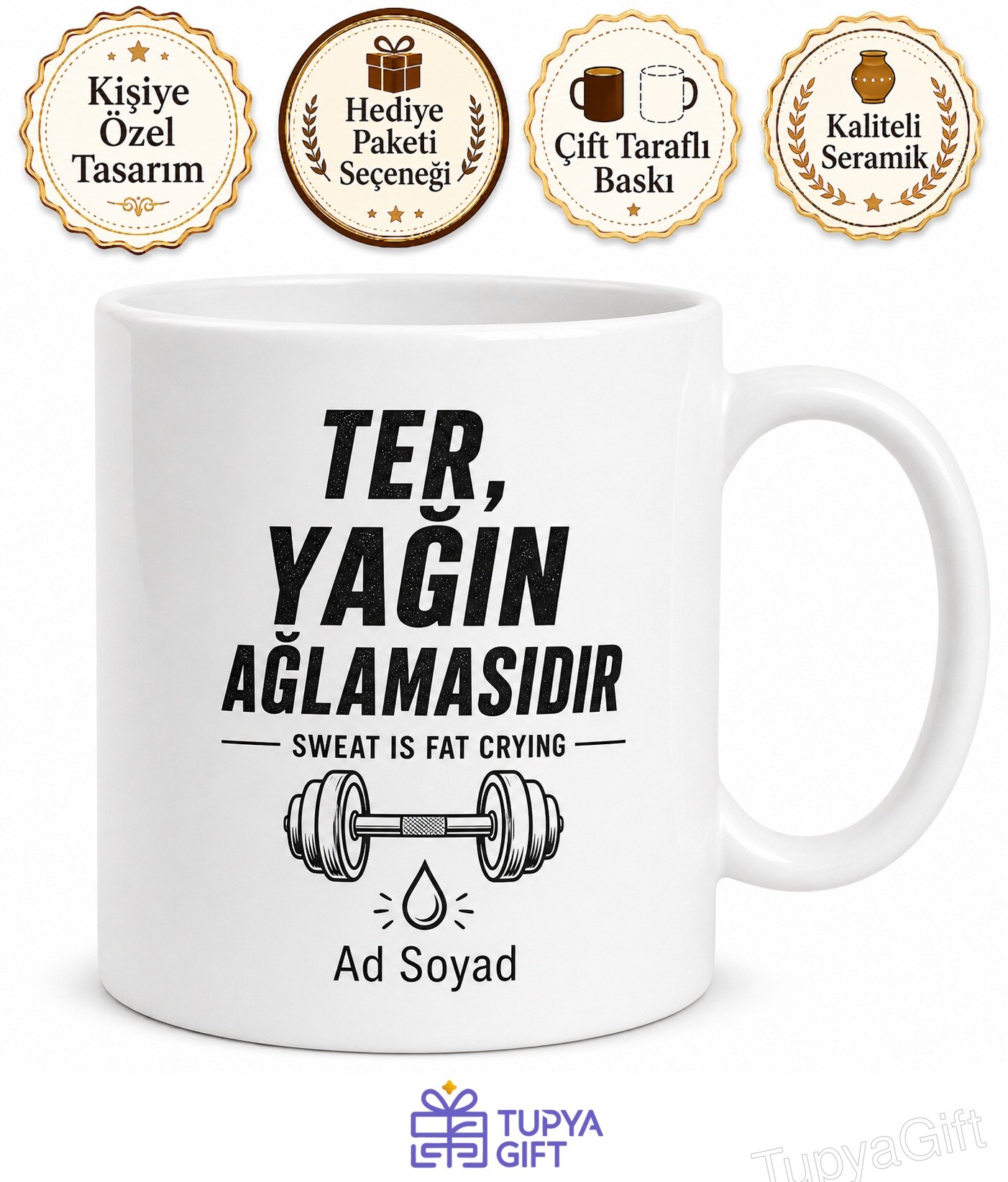 Sweat Is Fat Crying Baskılı Motivasyon Spor Kupası Ter Yağın Ağlamasıdır Hediye Bardak