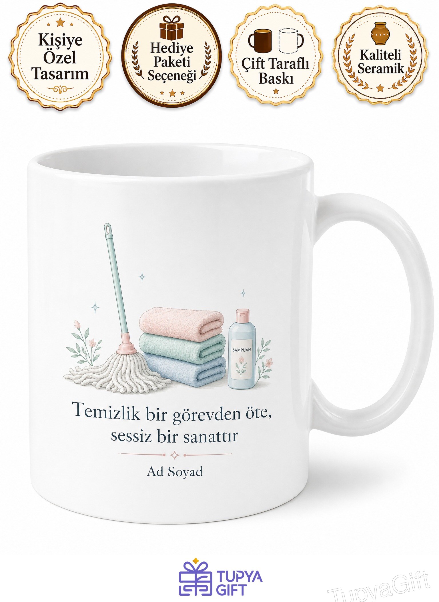 Temizlik Görevlisi Housekeeping Temalı Kahve Kupası Baskılı Kupa Bardak Hediye