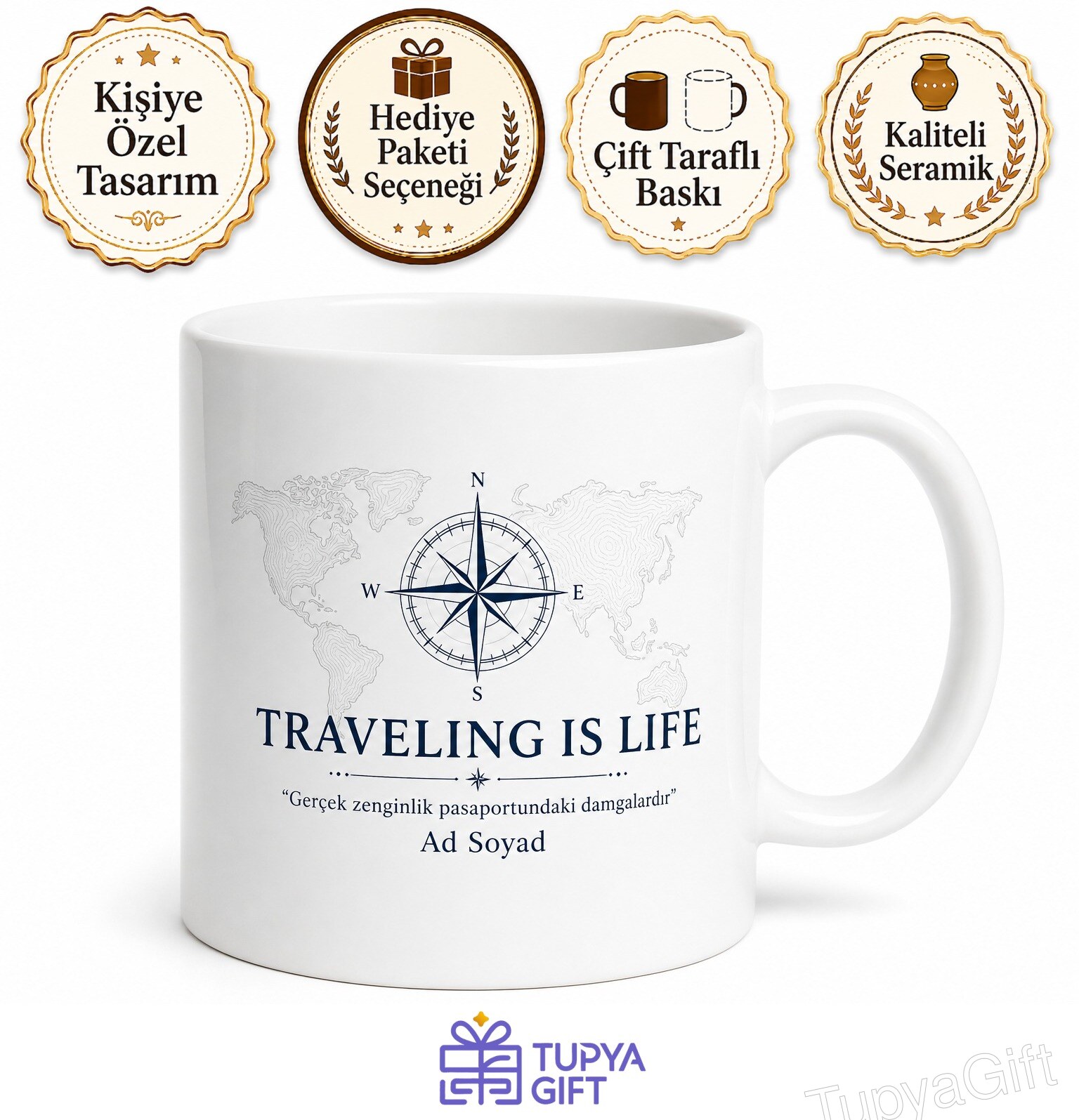 Traveling Is Life Temalı Seyahat Etmek Hayattır İngilizce Kahve Kupası Hediye
