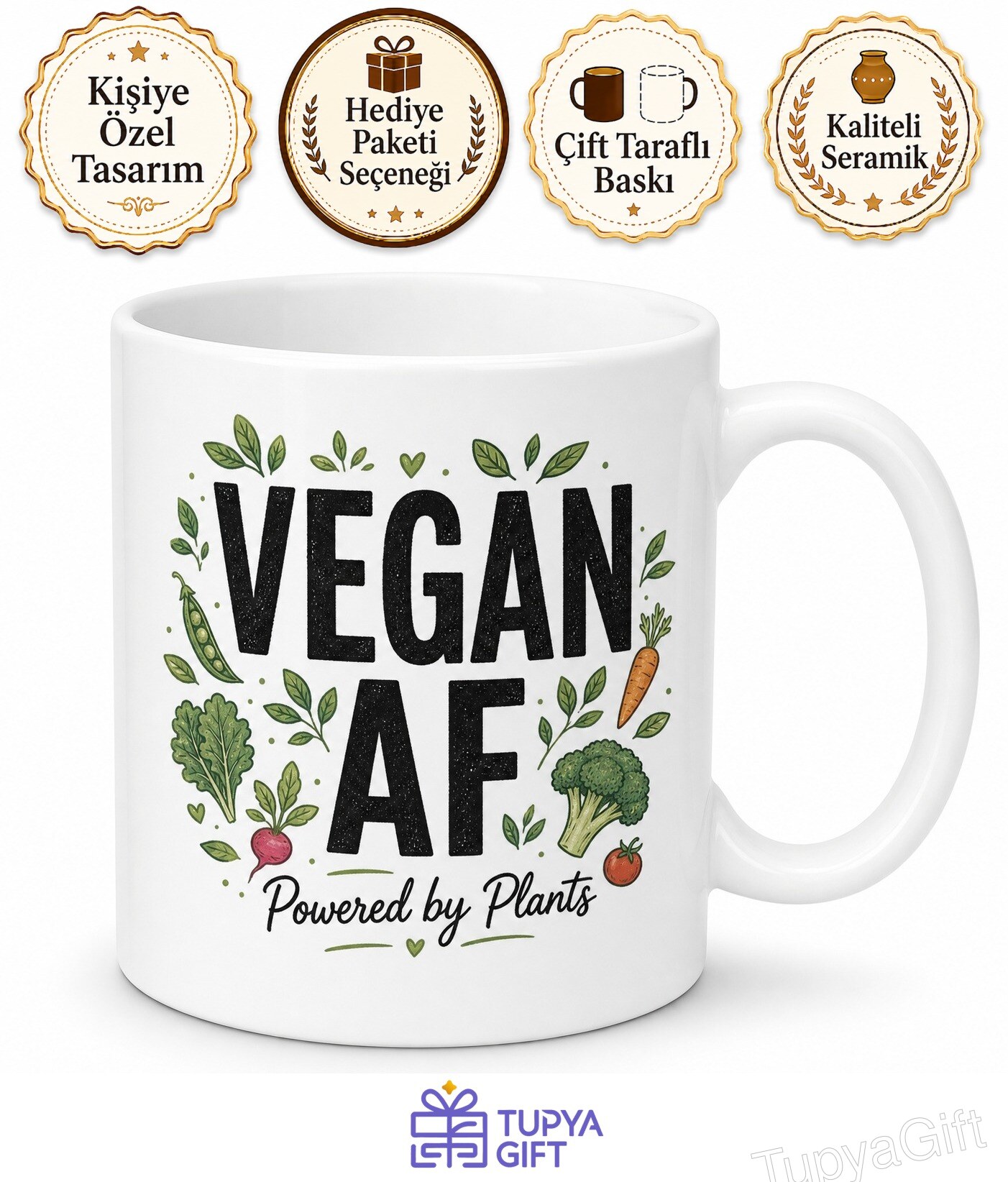 Vegan AF Yazılı Çok Vegan İngilizce Kupa Bardak Vegan Hediye Porselen Mug
