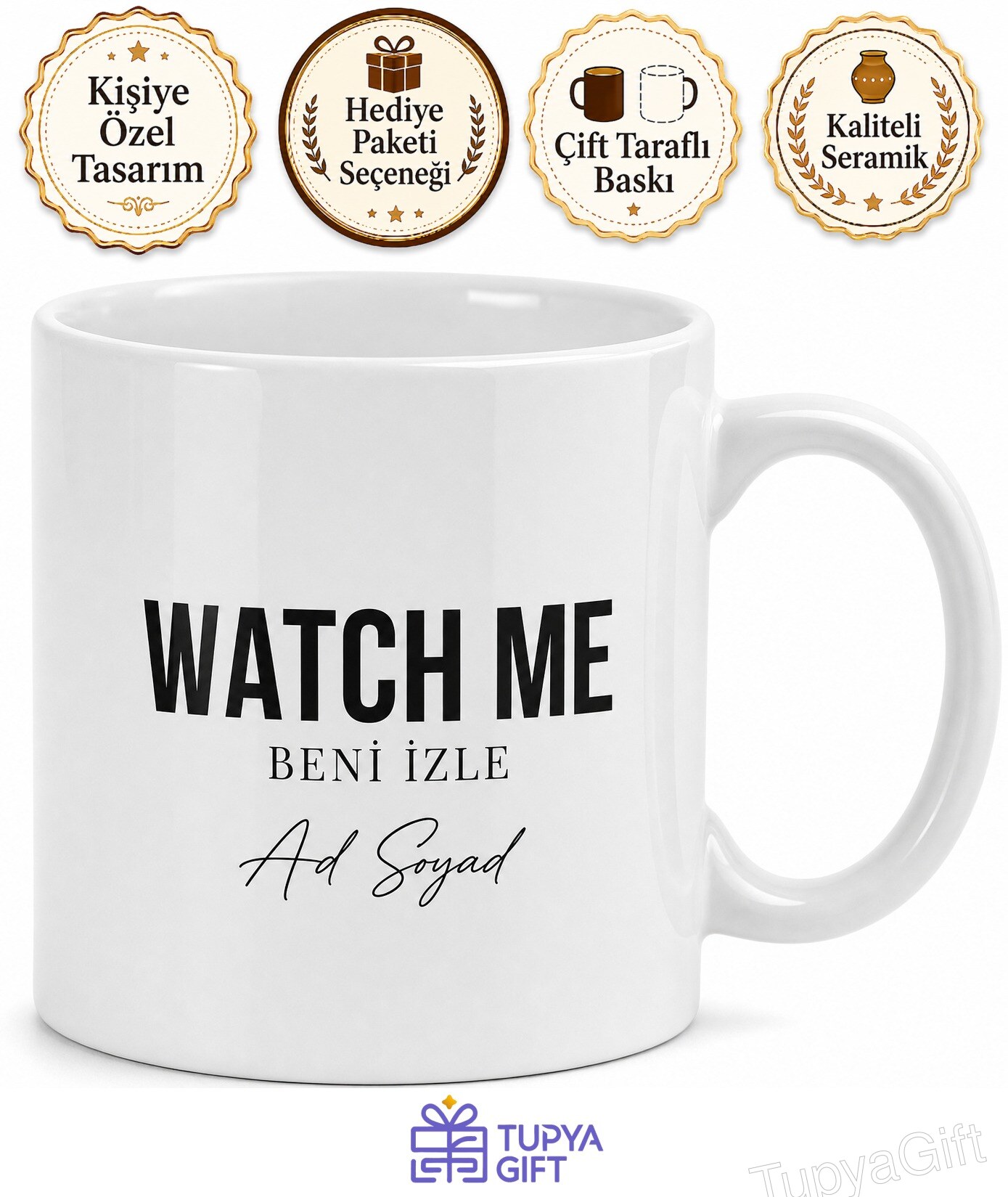Watch Me Yazılı Beni İzle İngilizce Çay Kupası Motivasyon Hediye Bardak