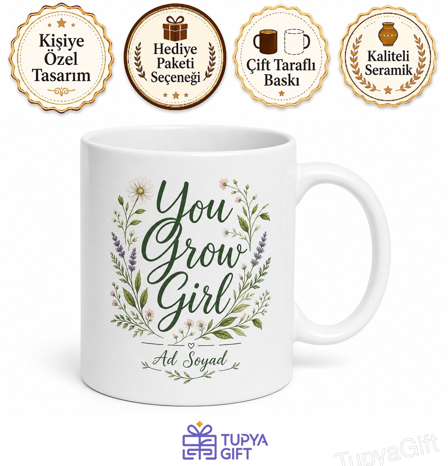 You Grow Girl Temalı Motivasyon Kupası Kadınlara Özel Hediye Bardak