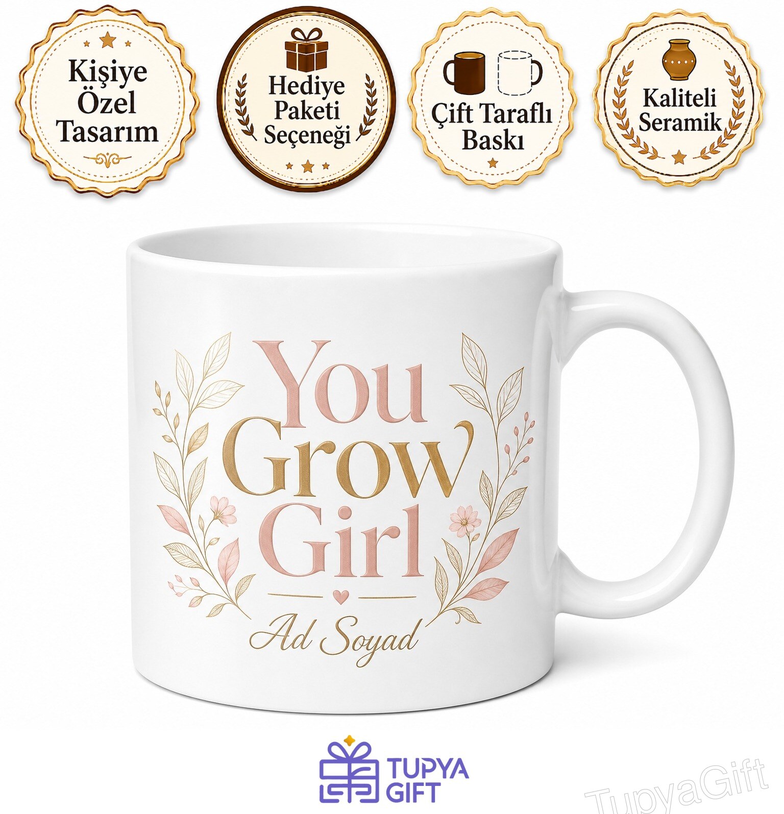 You Grow Girl Yazılı Kadınlara İngilizce Motivasyon Kupa Bardak Hediye