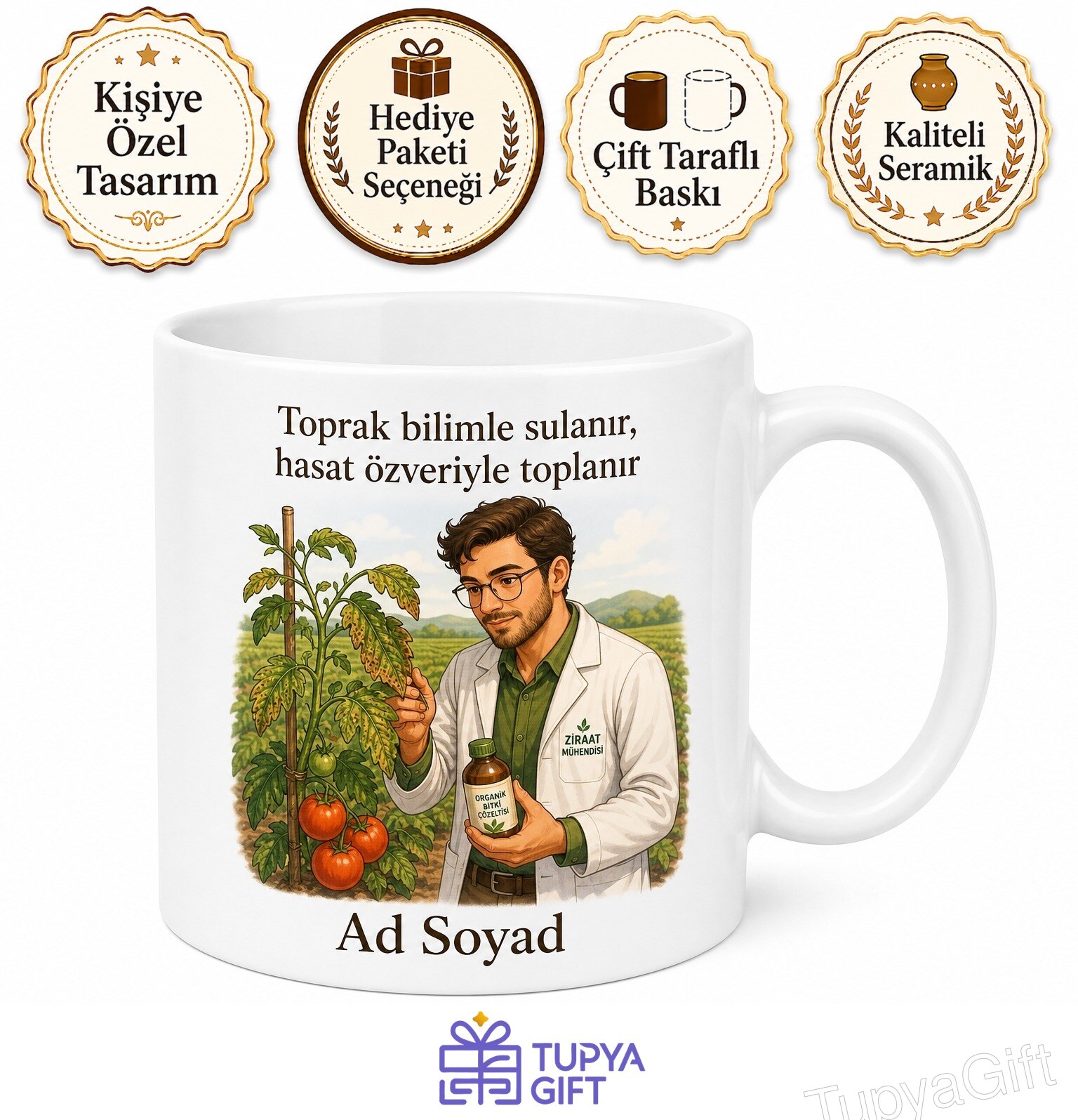 Ziraat Mühendisi Domates Hastalığı Organik İlaç Temalı Kupa Bardak Hediye